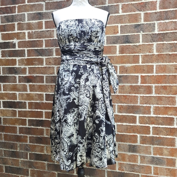 BCBGMaxAzria Strapless Black and Cream Paisley Dress 100% Silk - Picture 2 of 13